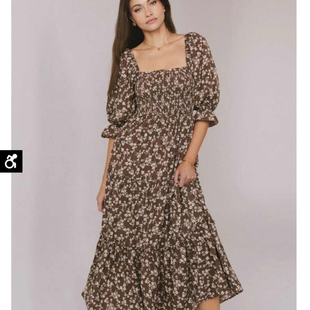 NWT Bohme Kiran Floral Dress in Brown XS